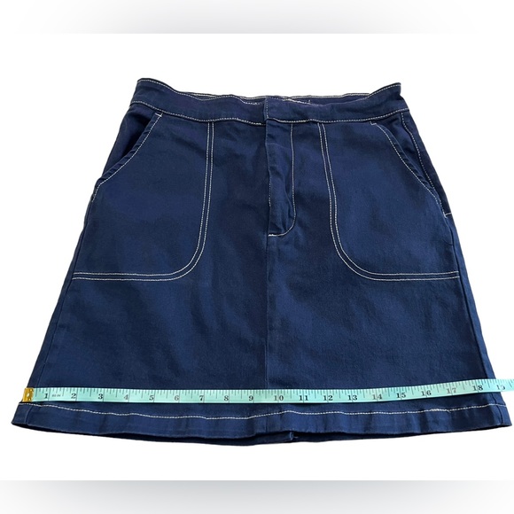 Modcloth navy blue button waist cotton/spandex mini skirt women's size 6 pockets - Picture 8 of 9